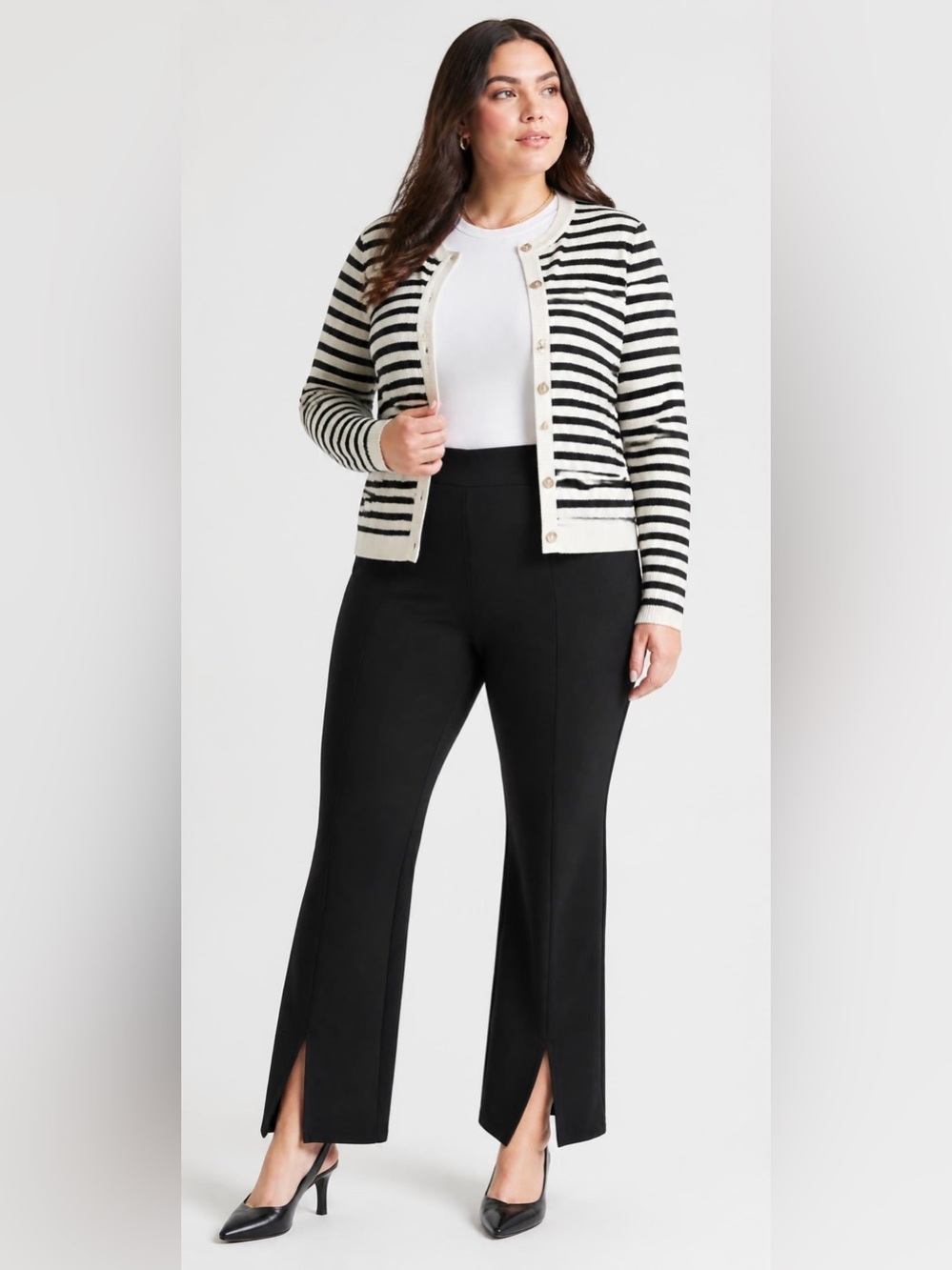 Black Split-Hem Wide Leg Pants - Women